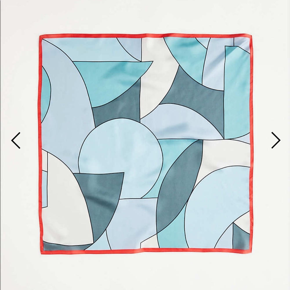 Ann Taylor Blue Geometric Silk Scarf with Coral Edge